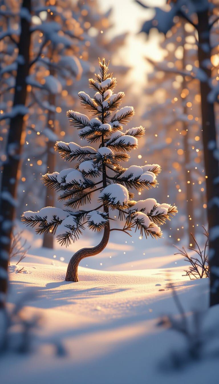 Dreamy Winter Pine Tree in 3D Animation