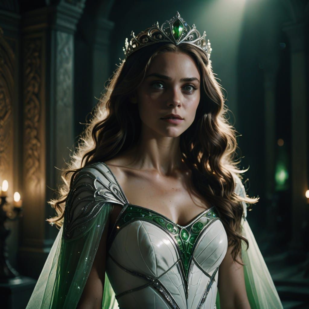 Alien Princess Vigilante in Regal Gown, Realistic Anime Styl...