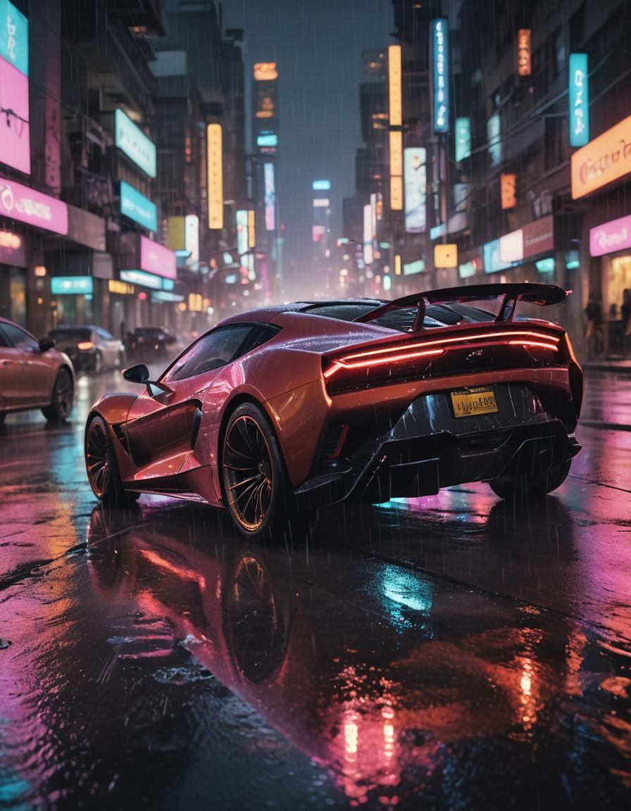 Neon Cityscape Sports Car Concept Art