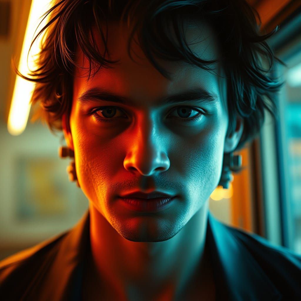 Gritty Cyberpunk Portrait with Neon Accents