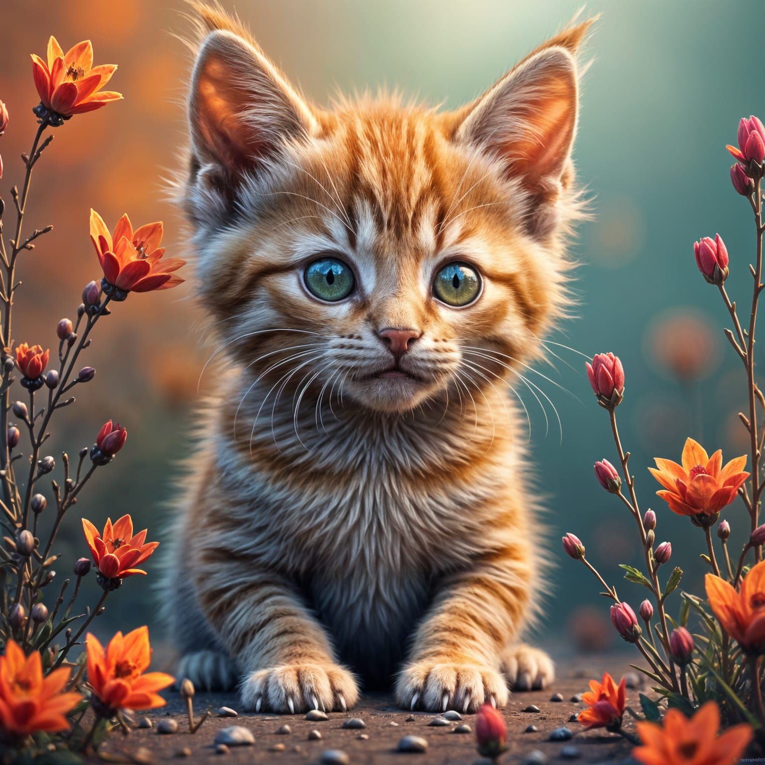Close-Up Kitten in Detailed Matte Painting Style