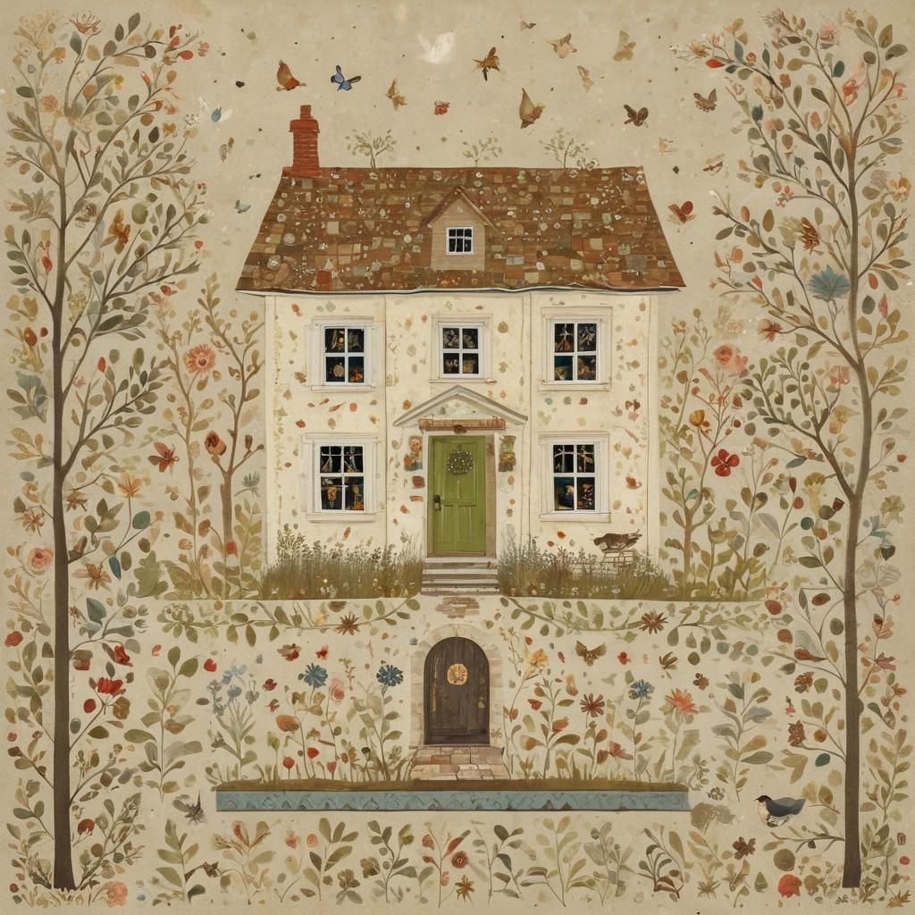 Inviting Cozy Home Illustration in Mixed Media Style