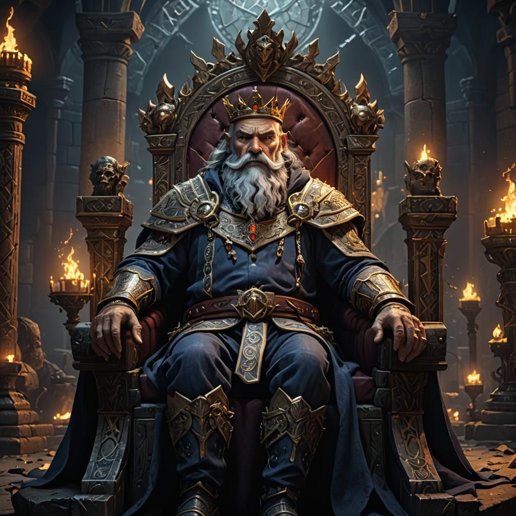 Old King on Dark Throne in Fantasy Art Style