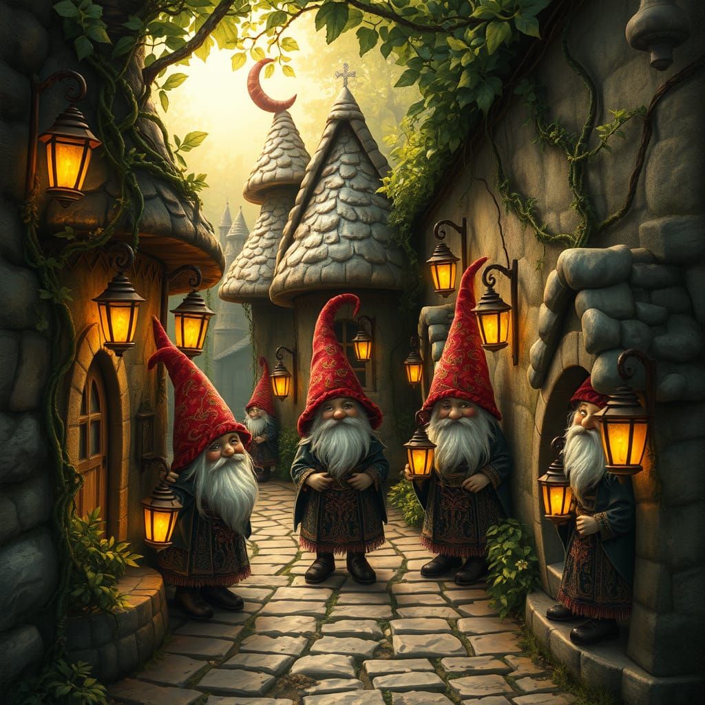 Gnome Village: Cobblestone Alley in Vintage Style