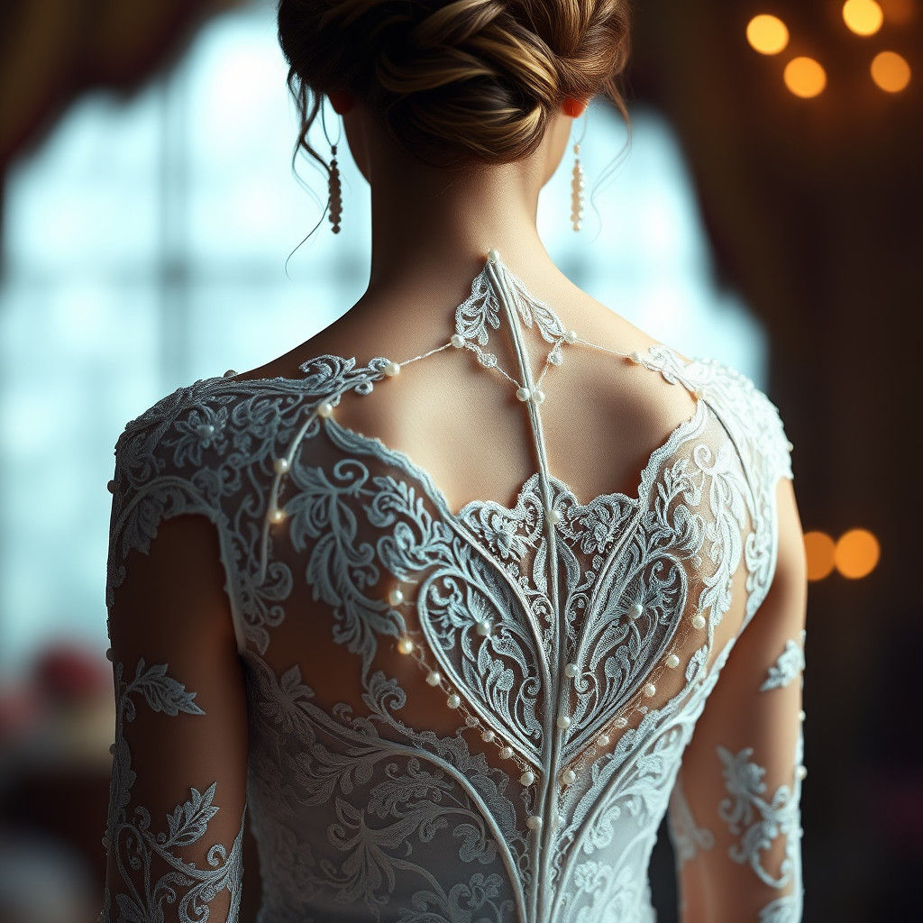 Elegant Bridal Gown with Scalloped Lace Detail