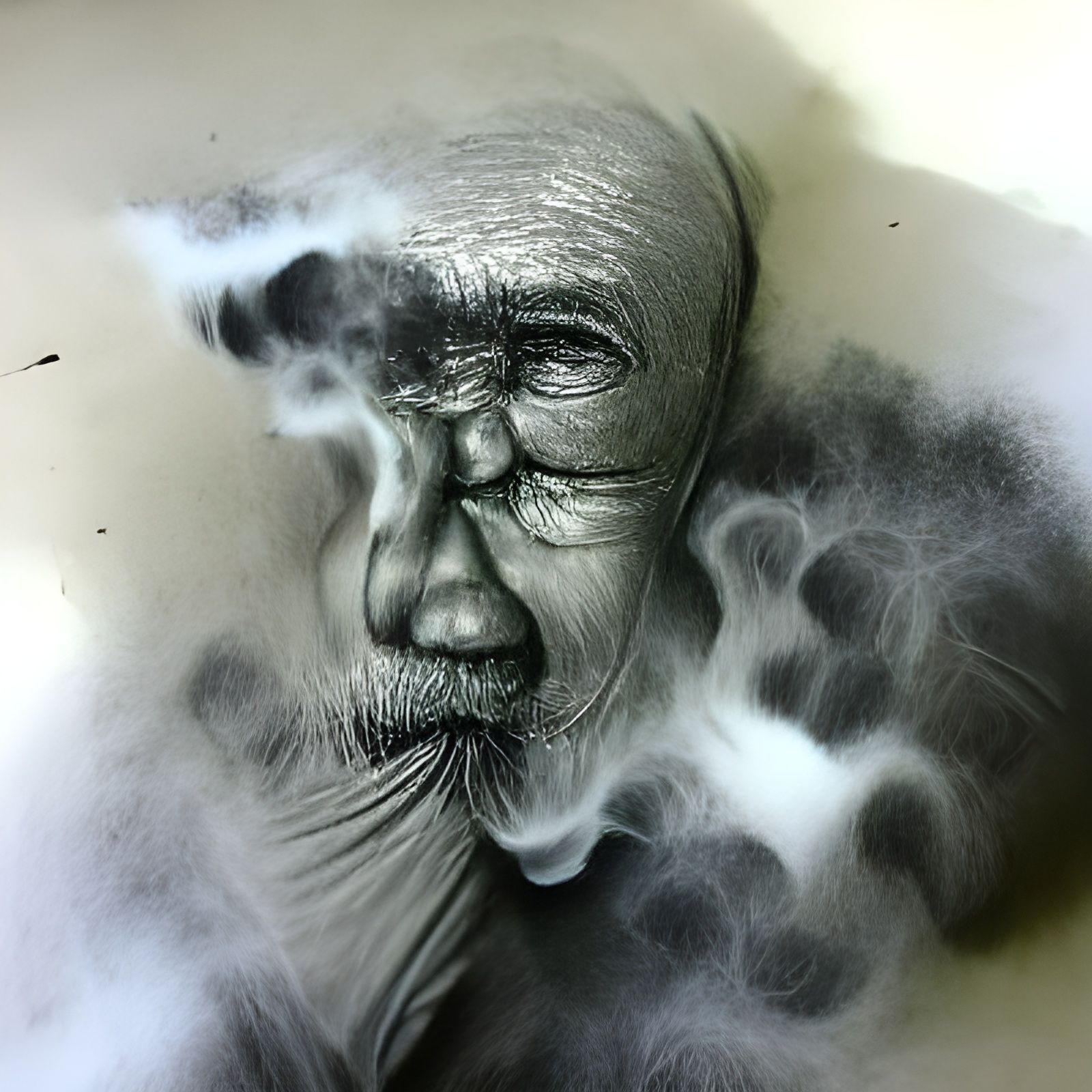 Old Man Dissolving: Hyperdetailed Charcoal Drawing
