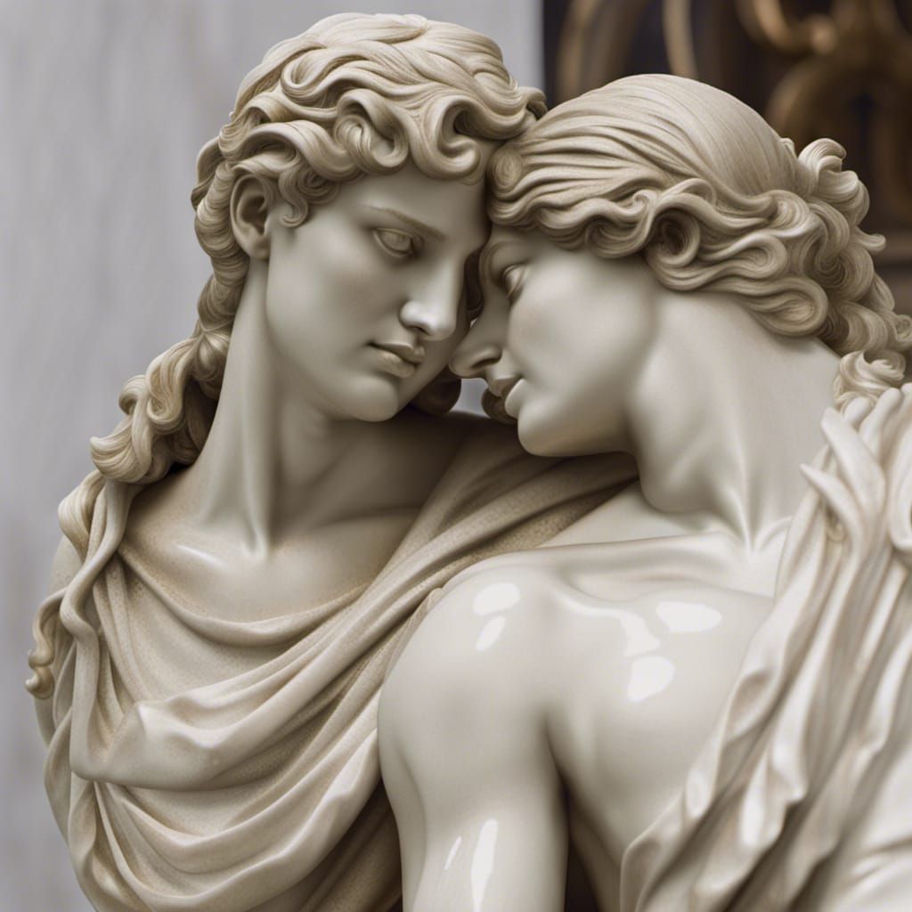 Lovers Embrace: Classical Greek Marble Statue