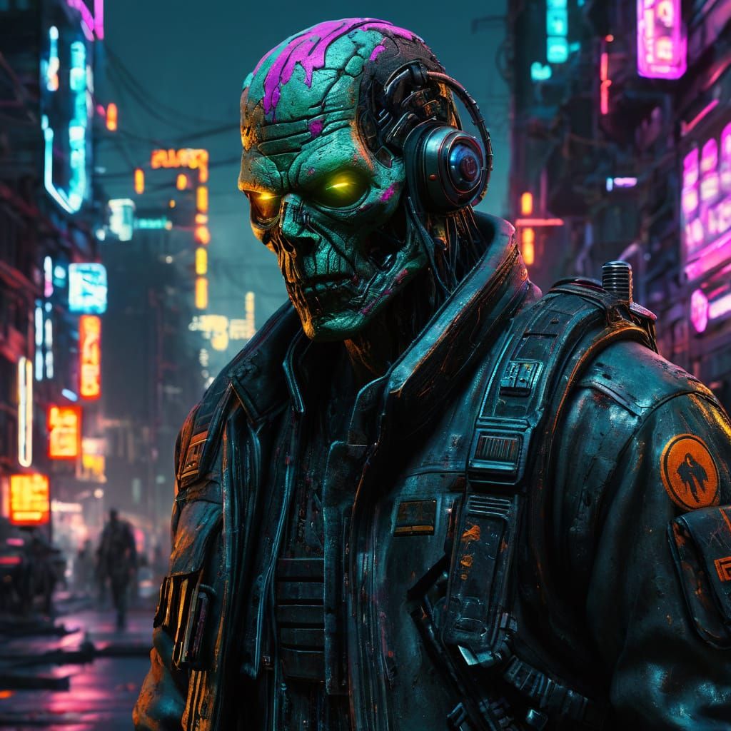 Cyberpunk Zombie in Futuristic Metropolis