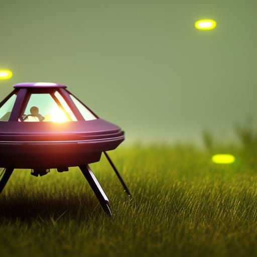 Macro Photograph of Miniature UFO Spaceship in Meadow