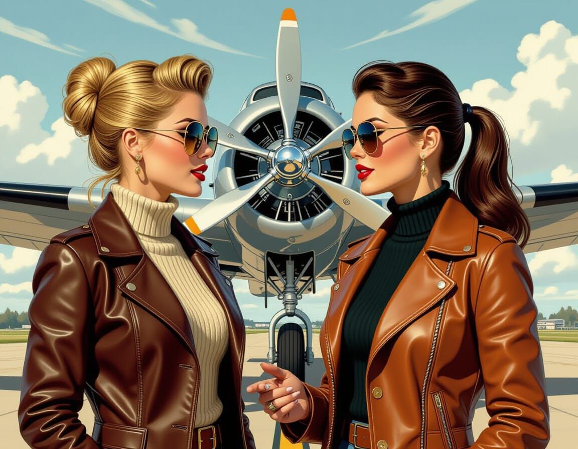 Pilots in Front of Lockheed Electra, Comic Book Style