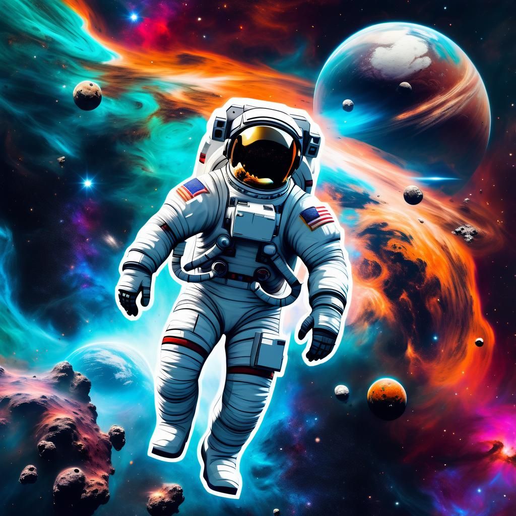 Photorealistic Astronaut Gazing at Colorful Nebulae