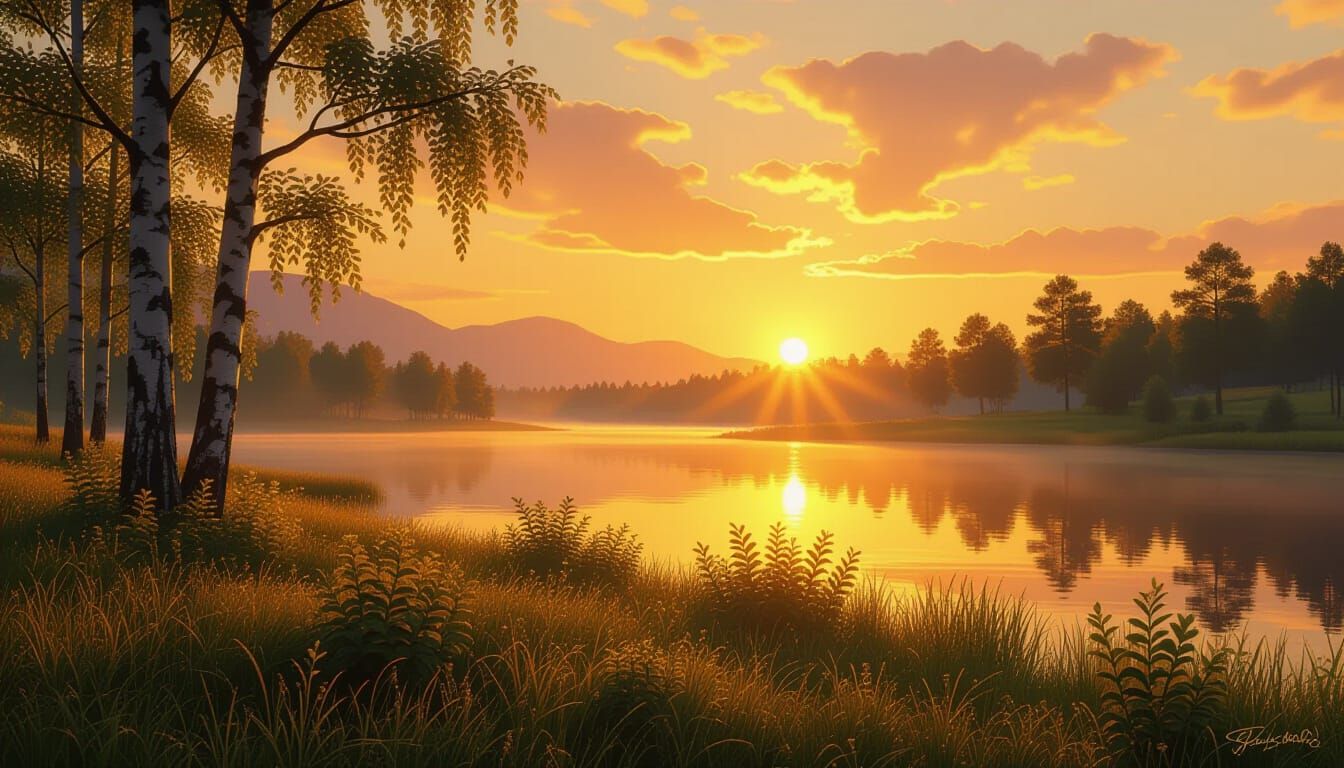 Breathtaking Sunrise Over Serene Landscape