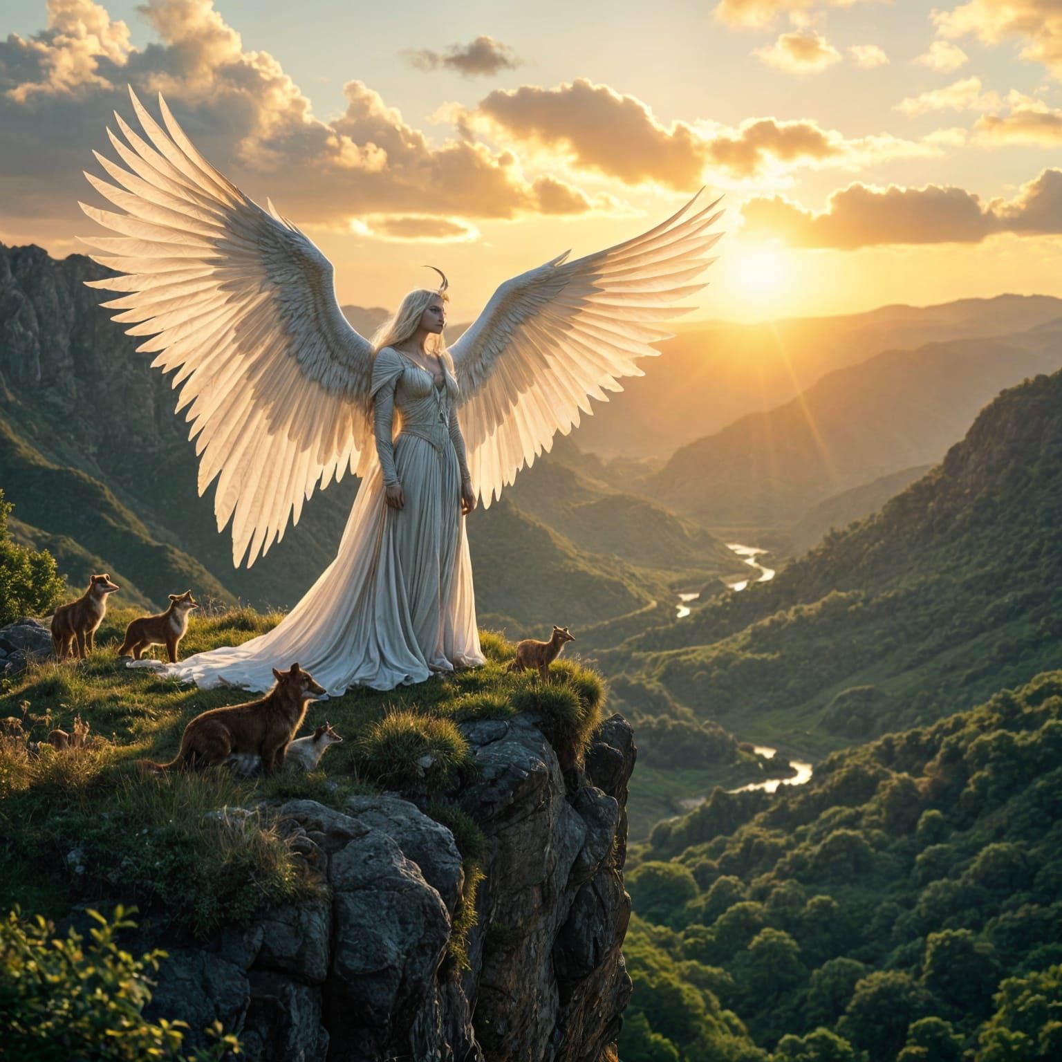 Mythical Creature on Cliff at Golden Hour