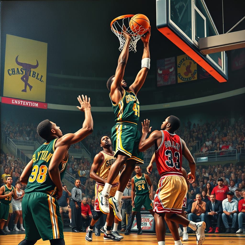 Seattle Sonics Championship Win in Mark Ryden Art Mural Styl...