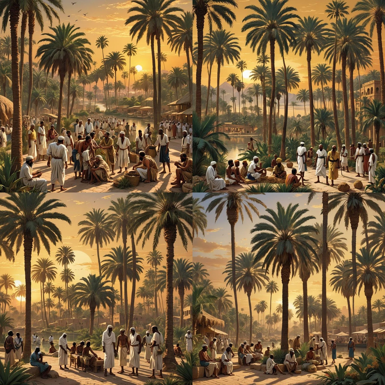 Ancient Egyptians Combatting Lice Infestation at Sunset