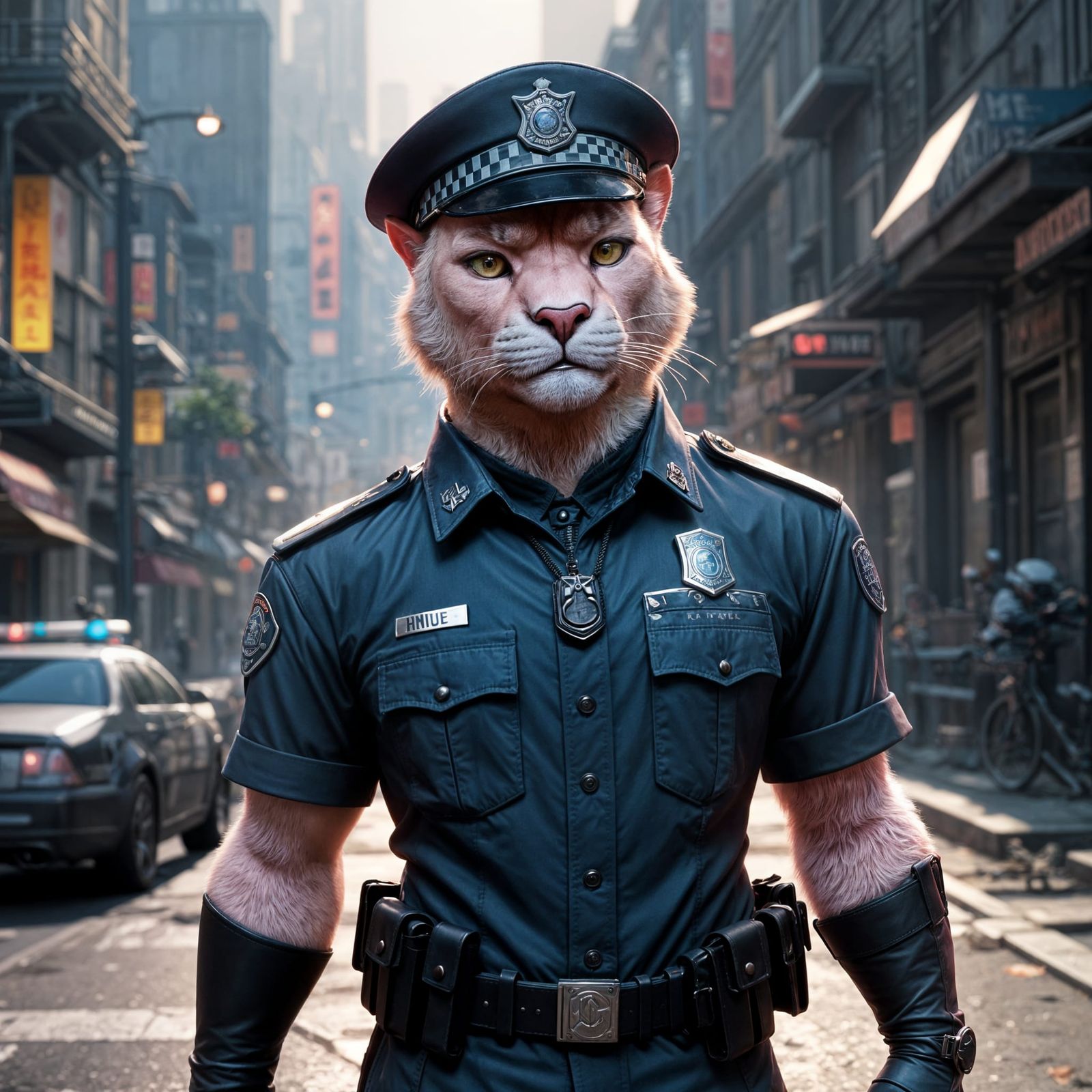 3D Anime Art of Pink Panther in Police Uniform