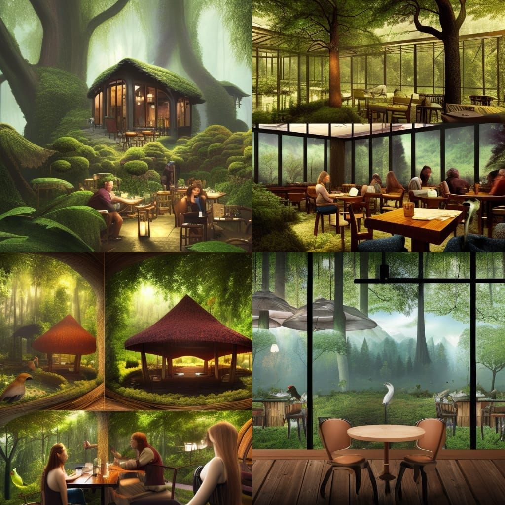 Cozy Forest Coffee Shop with Jazz Music