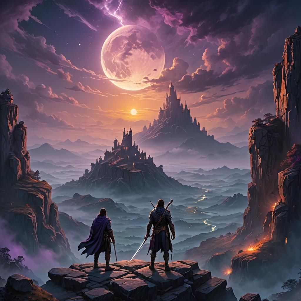 Mystical Realm Nightfall: Vibrant Fantasy Concept Art