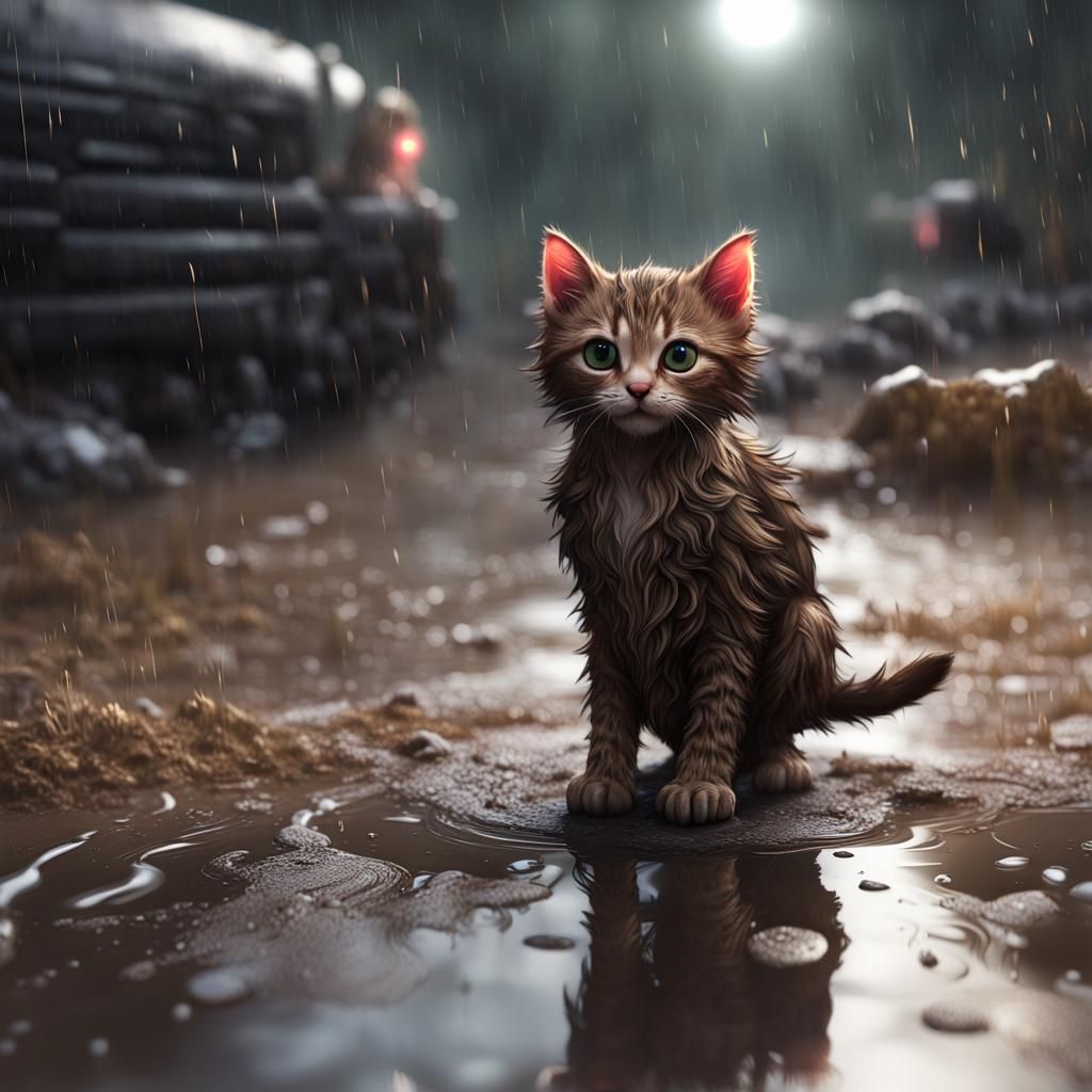Confused Kitten Alone in the Rain