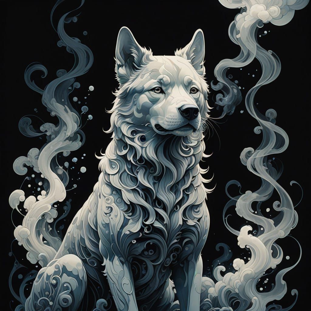 Ethereal Husky Formed from Delicate Smoke Tendrils