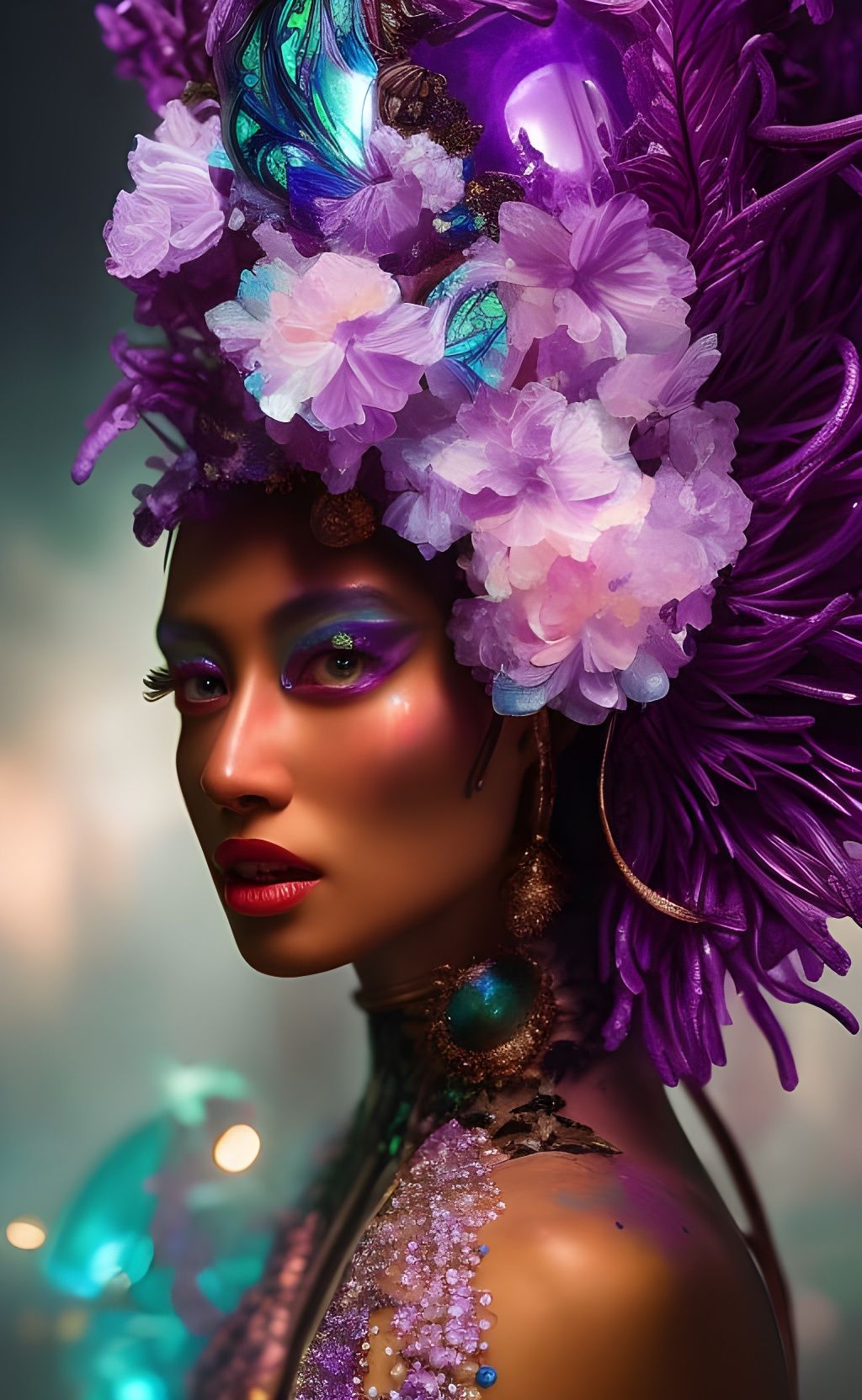 Crystalline Goddess Portrait in Space Art Style