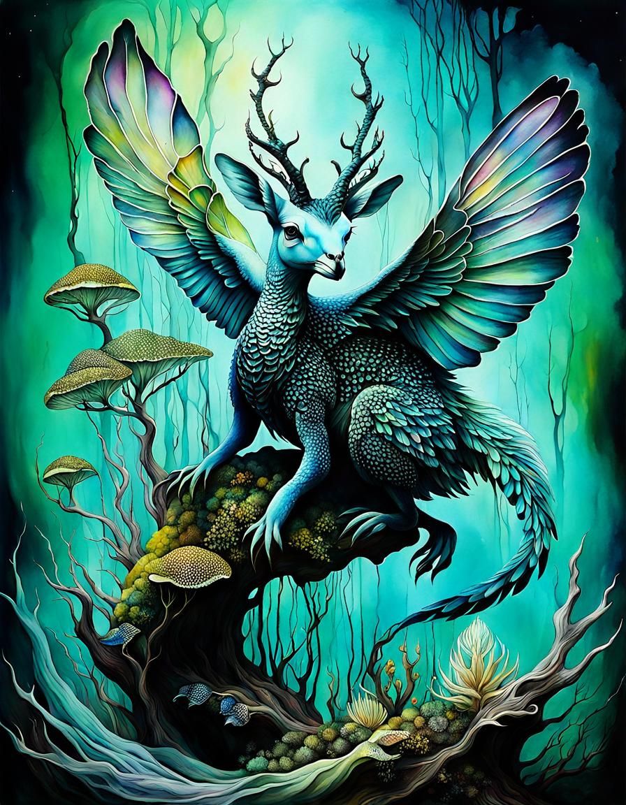 Surreal Menagerie in Alcohol Ink Style