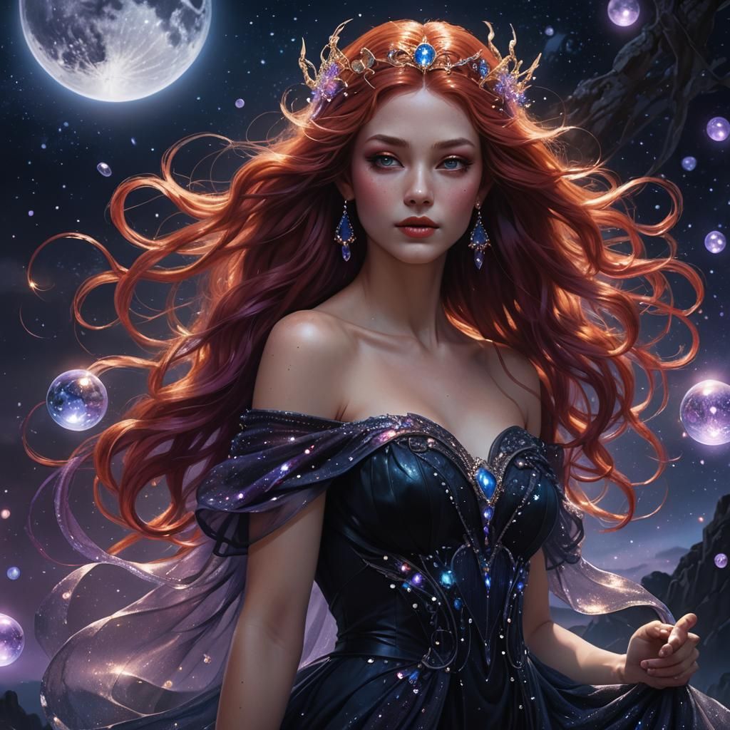 Ethereal Goddess with Flowing Red Hair in Fantasy Art