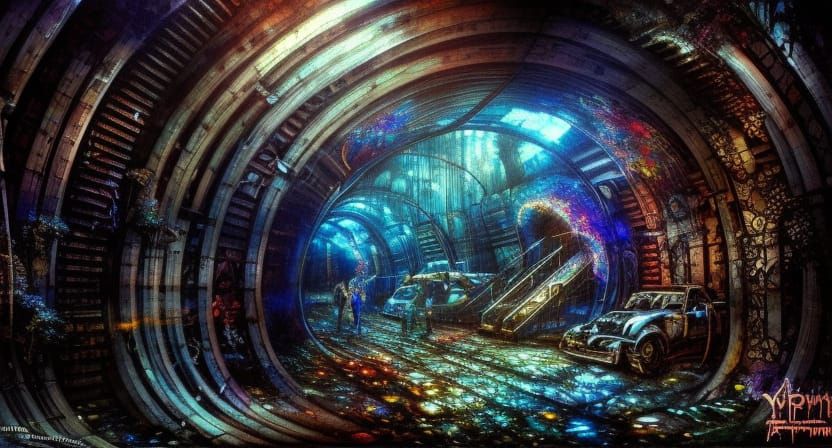 Psychedelic Portal in Post-Apocalyptic Subway Tunnel