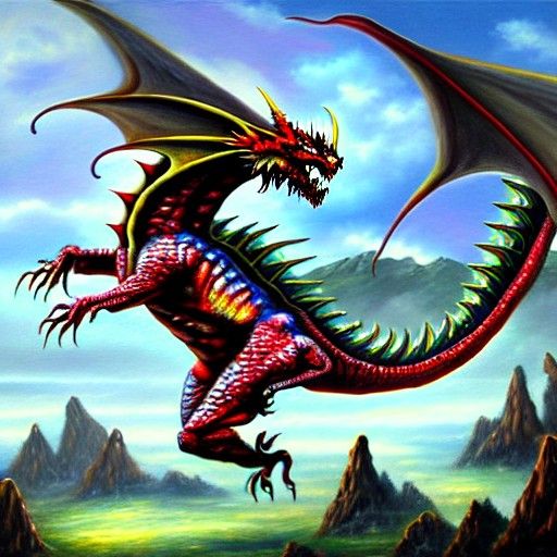 Zombie Dragon in Flight: Realistic Fantasy Oil Painting