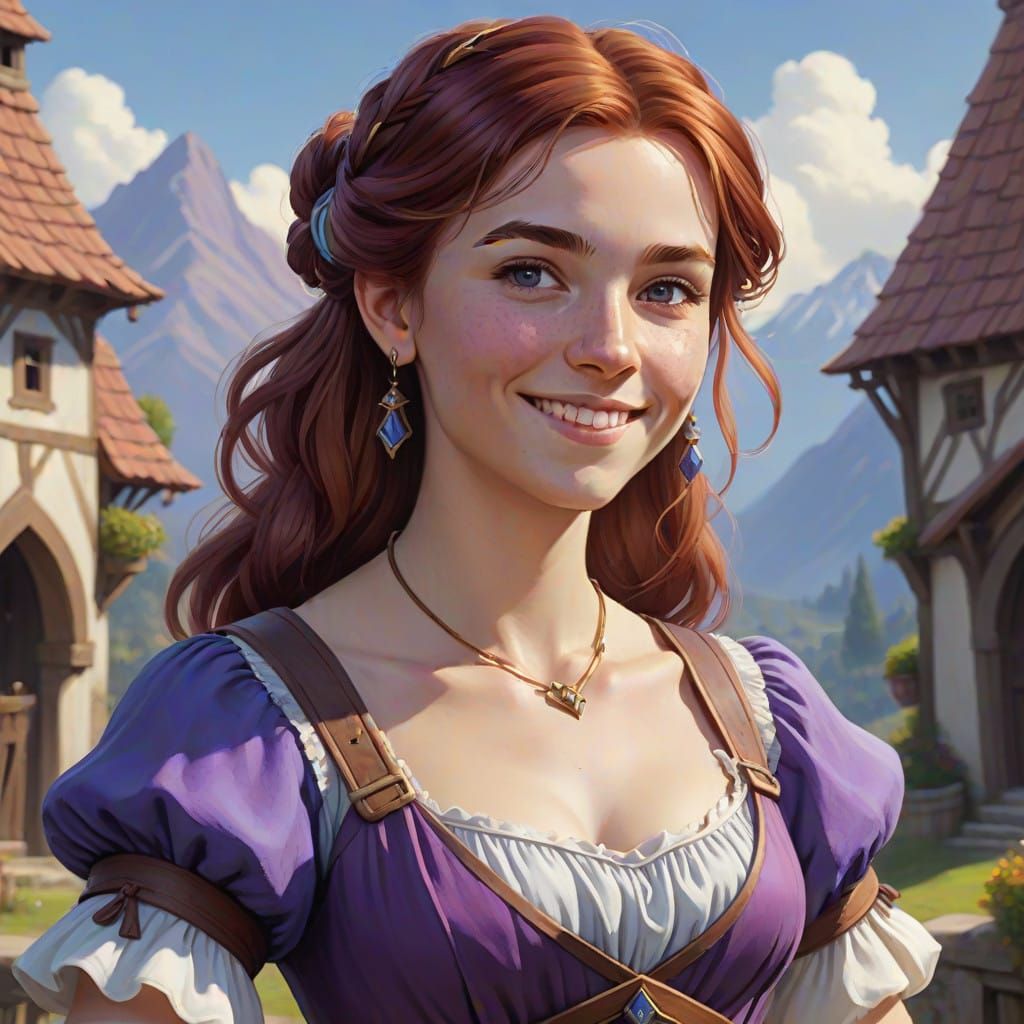 Vibrant Human Bard in Elegant Blue Dress