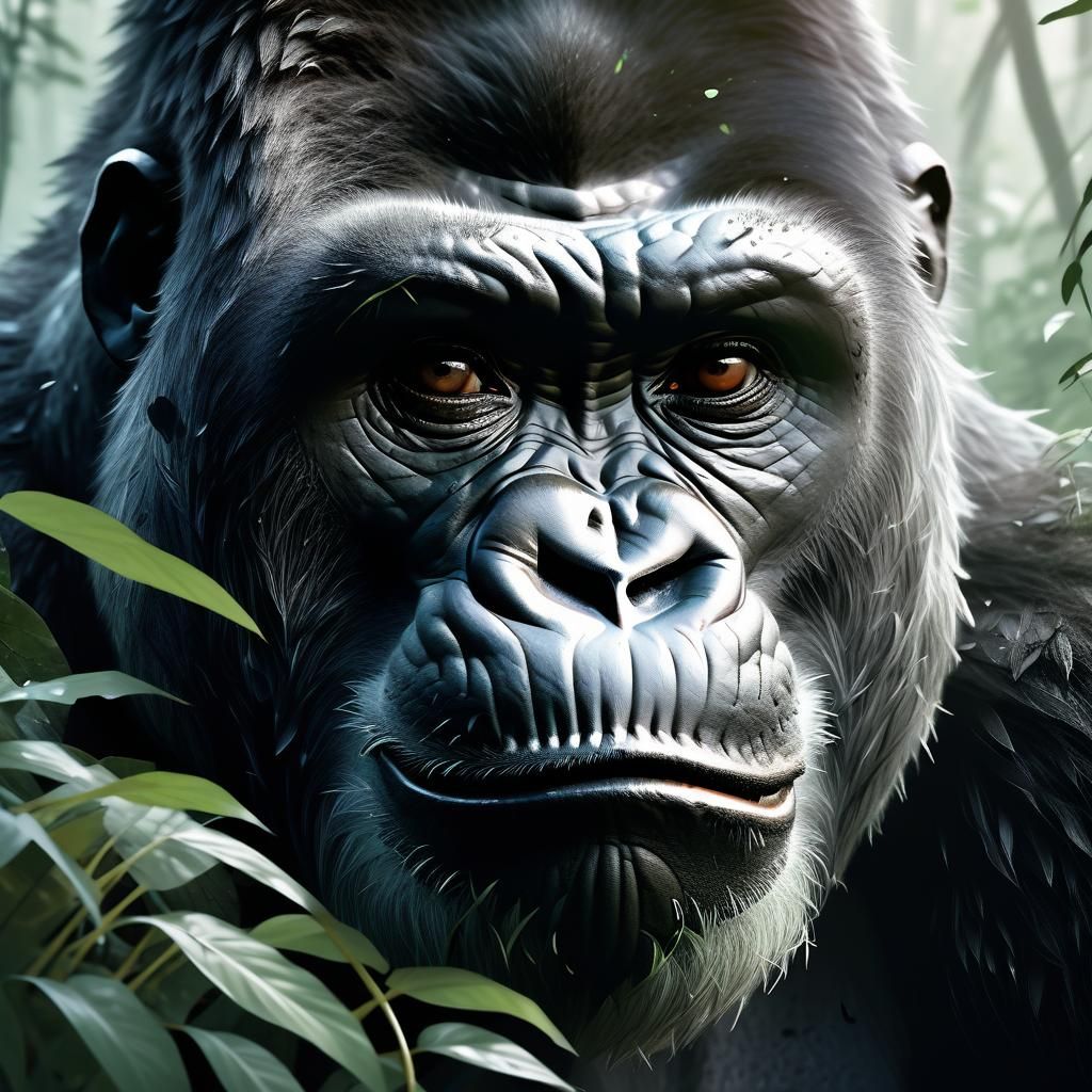 Serene Jungle Gorilla in Anime Style