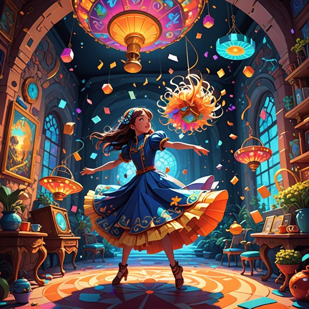 Vibrant Low-Poly Scene of Whimsical Dance