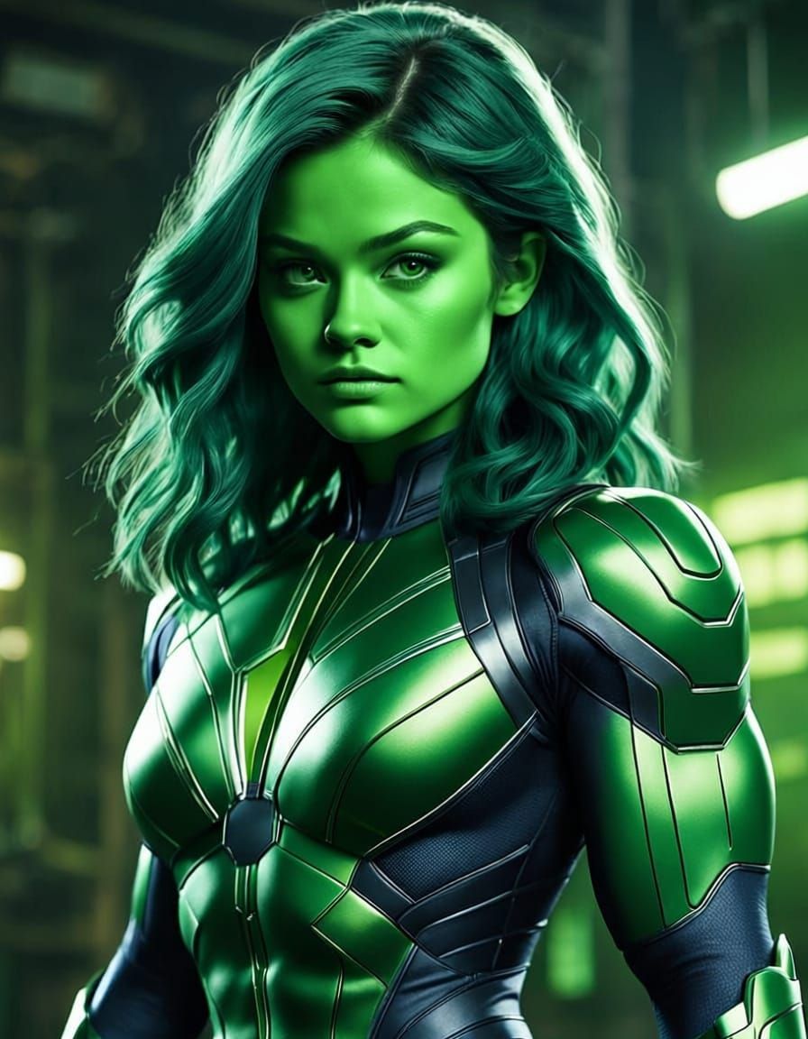 Actress Olivia Holt as She-Hulk with Green Skin