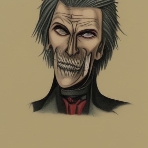 Gloomy Old Vampire in Detailed Gouache Painting