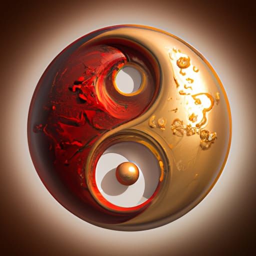 Elaborate Red and Gold Yin Yang in 3D