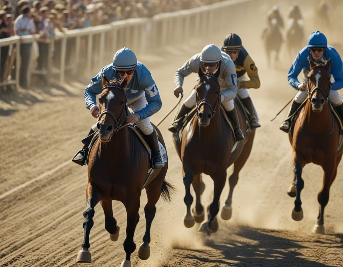 Horses Racing to Finish Line in Cinematic Style