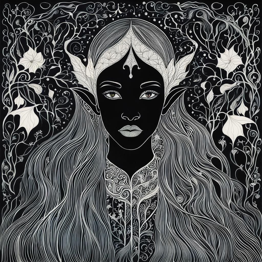 Elegant Elven Portrait in Art Nouveau Style
