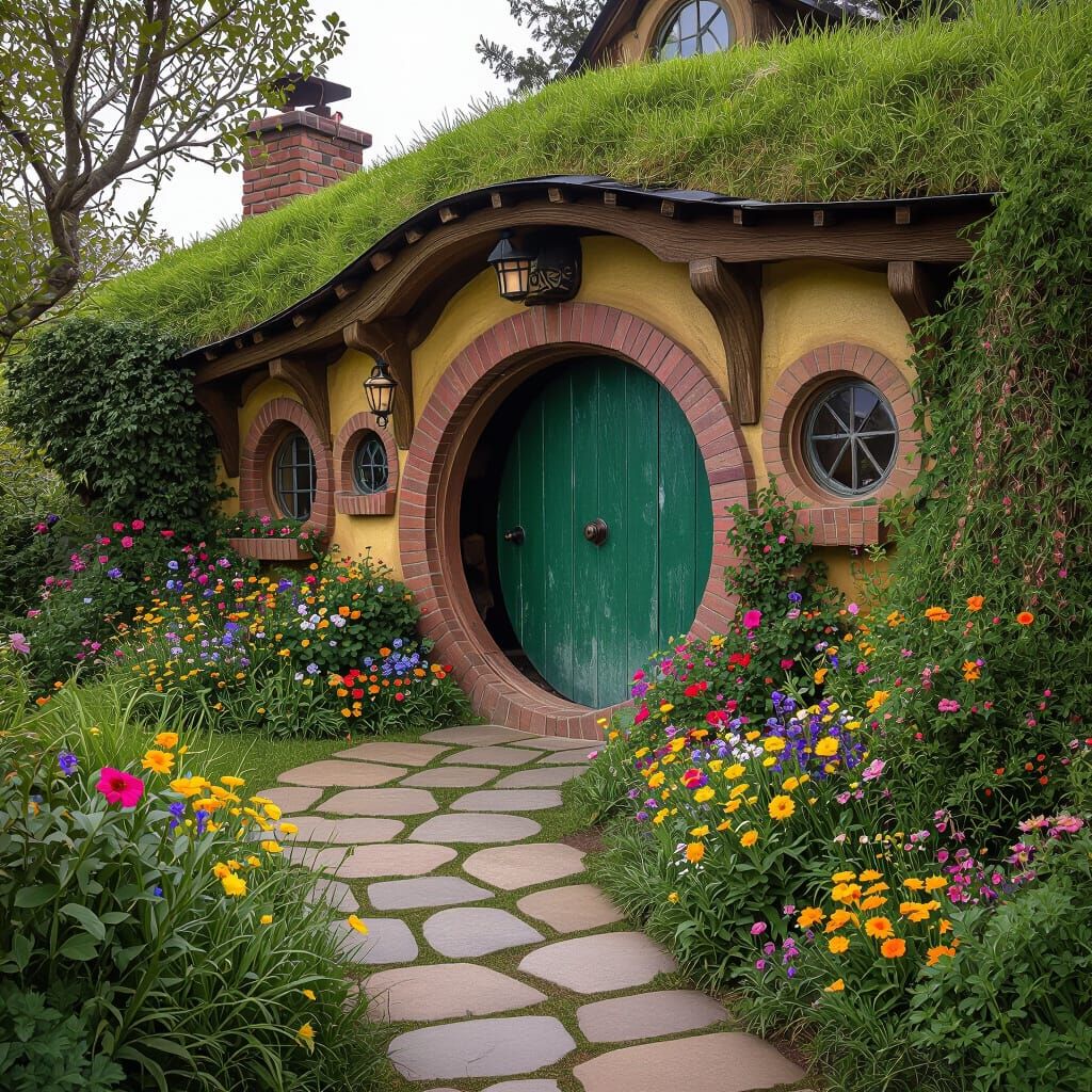 Whimsical Hobbit Cottage with Garden Path