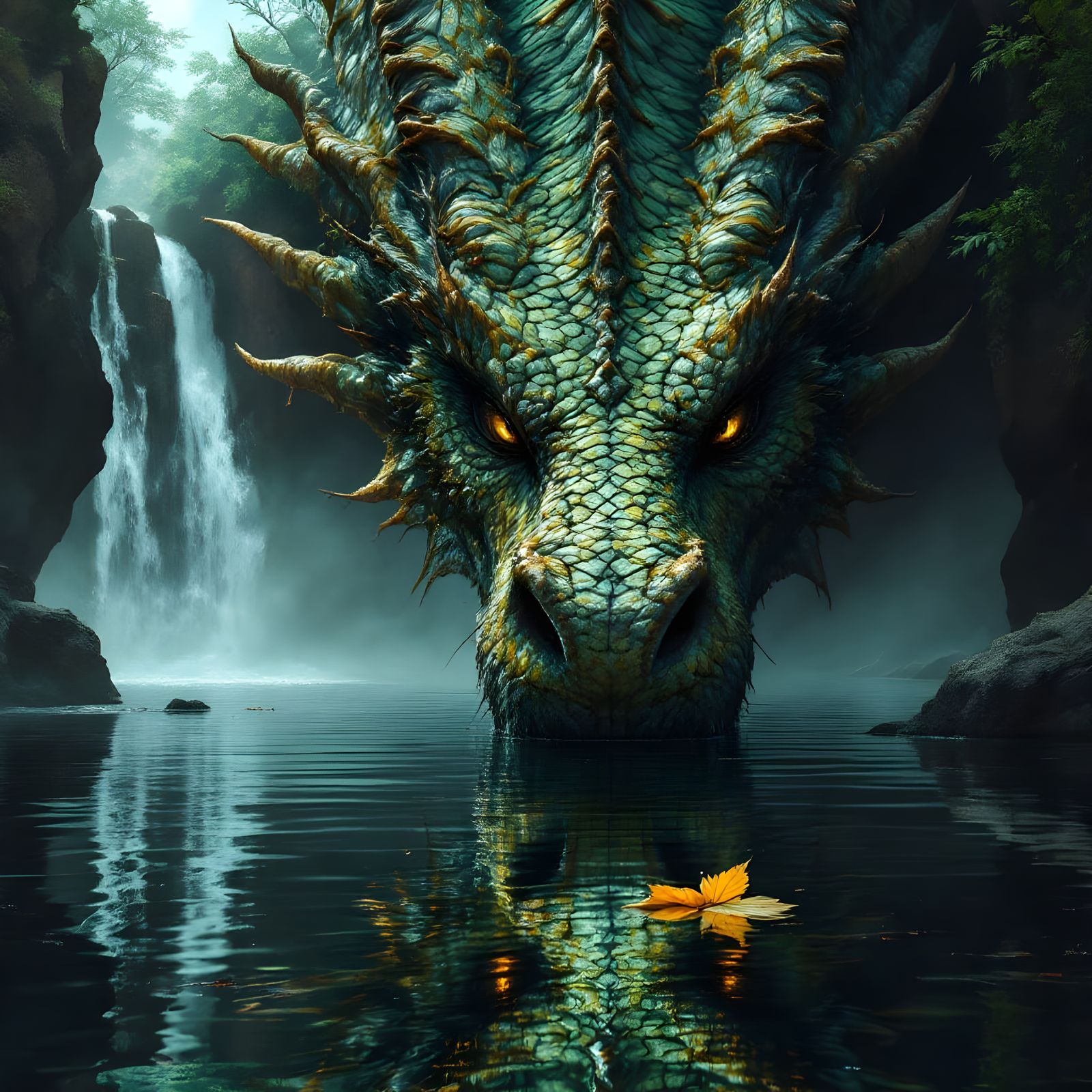 Dragon Head in Still Water: Digital Painting