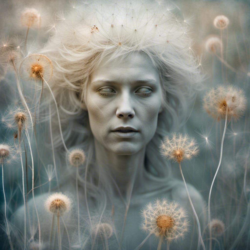Ethereal Man in Dandelion Dreamscape: Infrared Photography