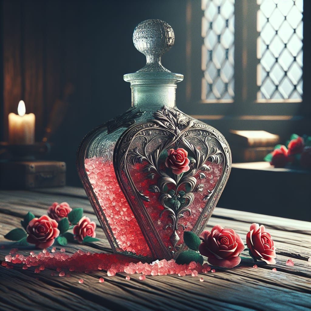 Medieval Glass Bottle with Rose Bath Salts