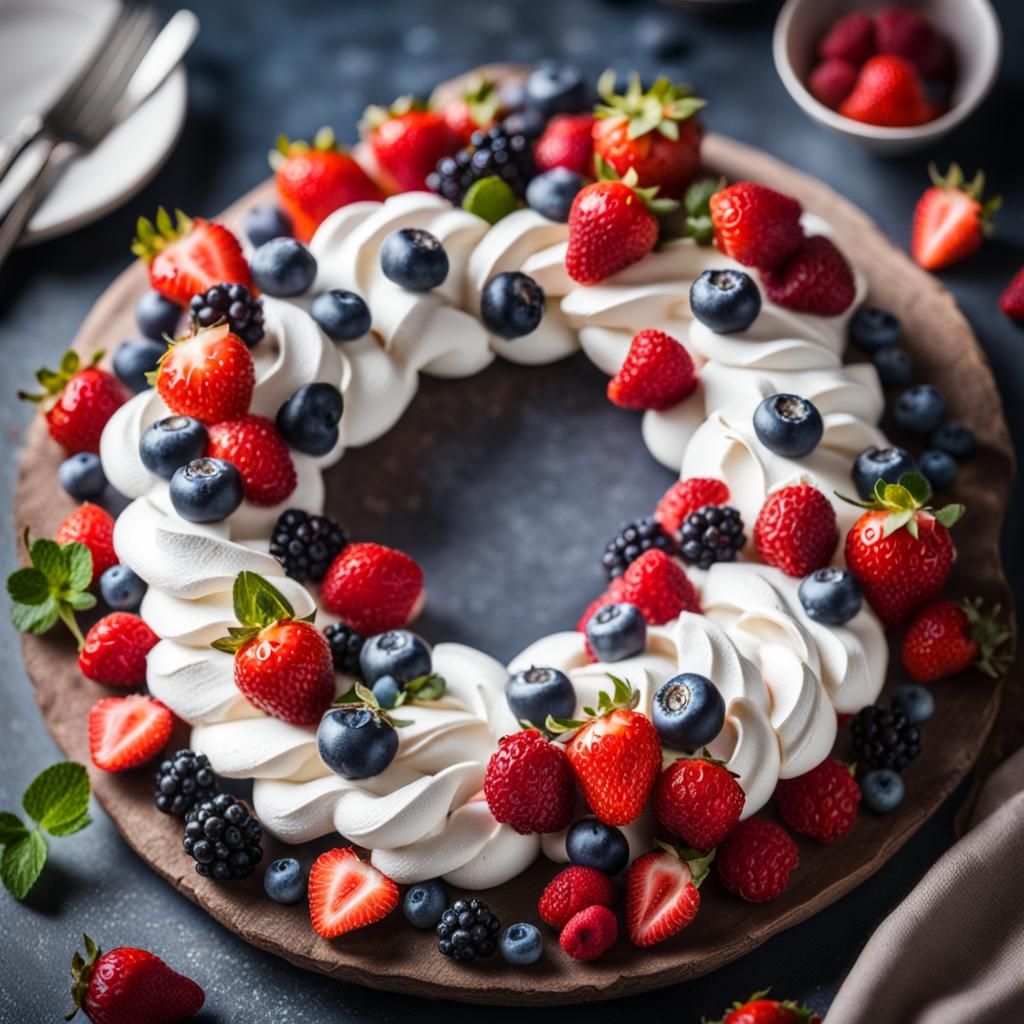 Festive Meringue Wreath with Berries, Professional Photograp...