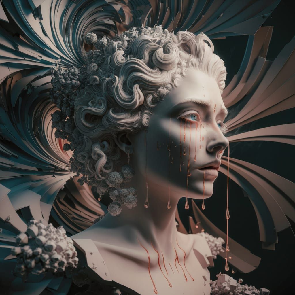 Fractured Reality Portrait in Art Nouveau Style