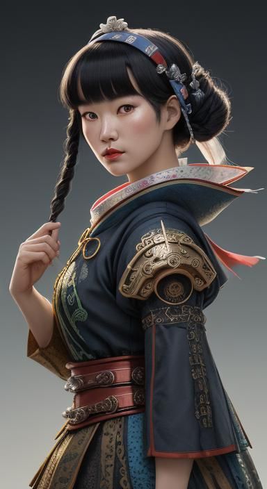 Betty Page dressed in the style of the Joseon Dynasty (1392-1897). Hyper-detailed photo-quality image quality rendered w...