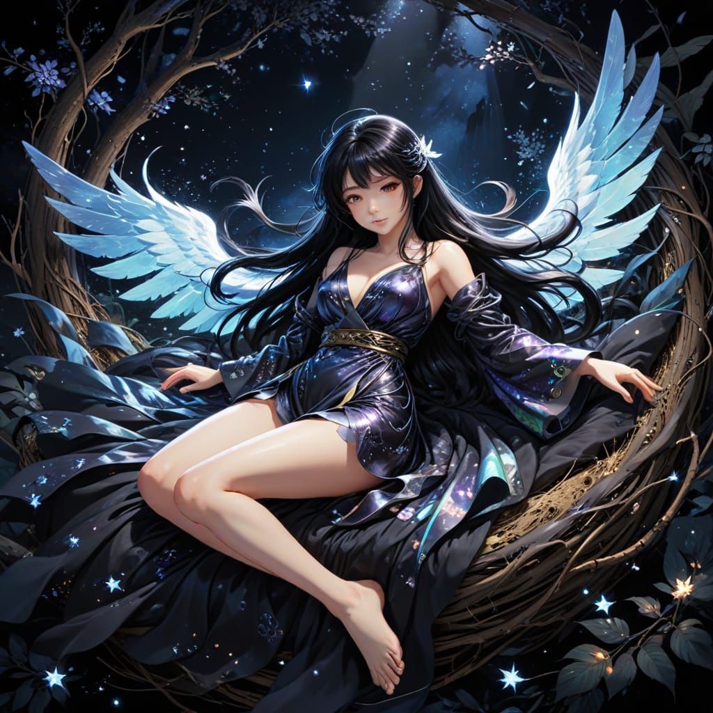 Celestial Japanese Girl in Iridescent Robes