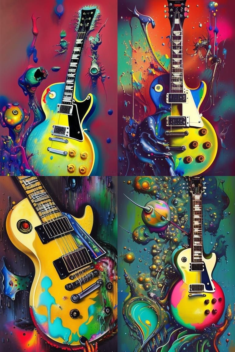 Surreal Gibson Les Paul Guitar with Dripping Paint