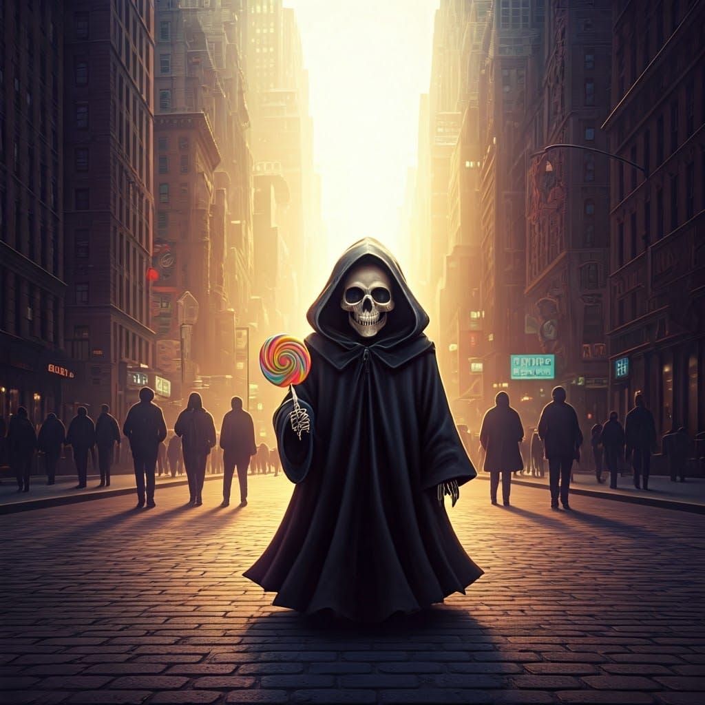 Youthful Grim Reaper in New York City, Fantasy Art