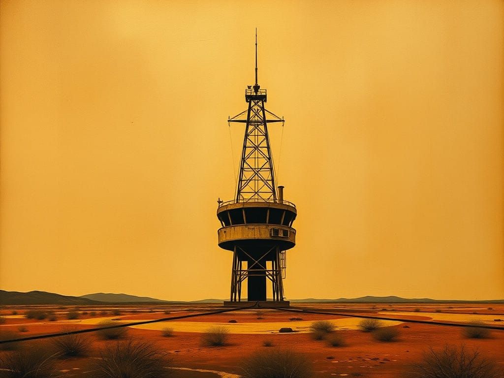 Surreal Post-Apocalyptic Scene with Metallic Hues