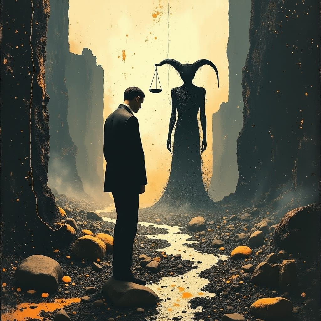 Politician Between Life and Death in Apocalyptic Concept Art