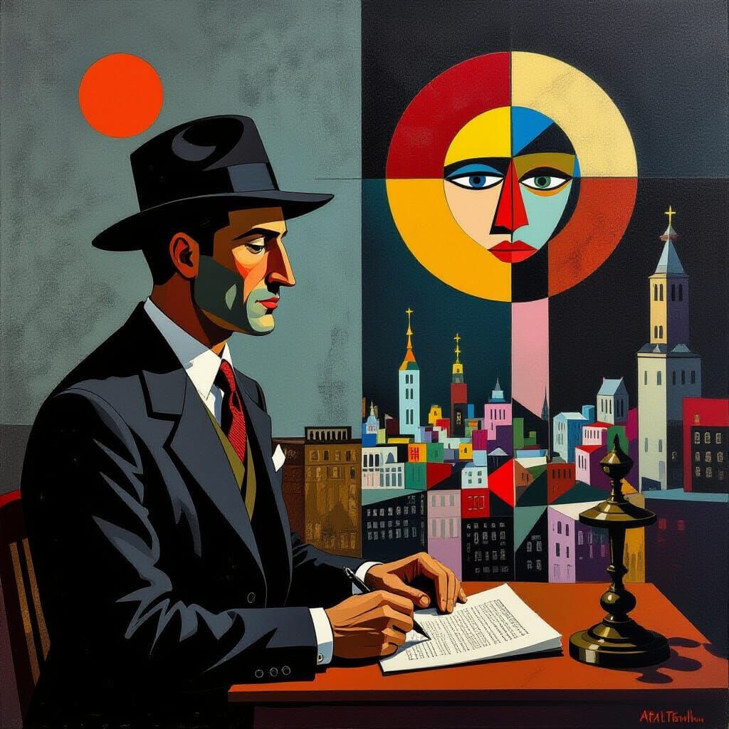 Surreal Noir Art Brut Fusion with Constructivist Elements